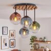 Moderne cluster-plafondlamp Gastor met houten lamellenplaat, voor de eettafel