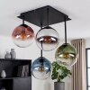 Moderne Cluster-plafondlamp Gastor met vier blauwe, groene en heldere glazen bollen