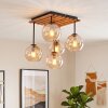 Plafondlamp Koyoto met amberkleurige glazen bollen, lamellenplaat voor boven de eettafel