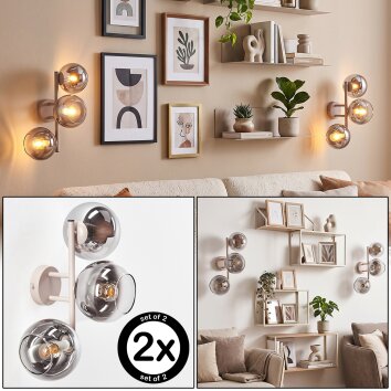 Moderne wandlamp Koyoto, 2-delige set, 3 ronde glazen kappen in chroom, rook en helder