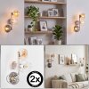 Moderne wandlamp Koyoto, 2-delige set met drie rookkleurige glazen bollen, amber en helder