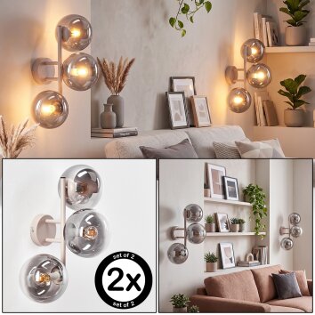 Wandlamp Gastor, 2-delige set met verticale rook- en heldere glazen bollen