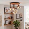 Moderne houten plafondlamp Gastor met 5 glazen bollen in helder en rookglas