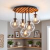 Cluster-plafondlamp Gastor met houten lamellen, 5 heldere glazen bollen voor de eettafel