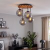Cluster-plafondlamp Gastor met 4 rookglazen bollen, moderne houten lamellenplaat