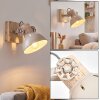 Boho wandlamp Orny, houten wandplaat in natuurlijke kleuren, draaibare lampkop
