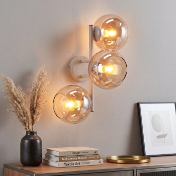 Retro-wandlamp Koyoto met 3 amberkleurige glazen bollen in cluster, wandmontage