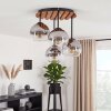 Boho cluster-plafondlamp Koyoto in natuurlijke kleuren met houten lamellenplaat