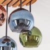 Cluster-plafondlamp Koyoto met houten lamellen en blauwe glazen bollen