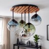 Moderne cluster-plafondlamp Gastor met 5 glazen bollen in blauw en groen