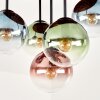 Boho cluster-plafondlamp Gastor met houten lamellenplaat en 5 glazen bollen