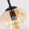 Boho plafondlamp Koyoto met houten lamellen en 4 glazen bollen in amber en helder