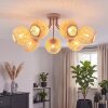 Cluster-plafondlamp Basto met 7 gevlochten bamboekappen in natuurlijke tinten