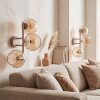 Retro wandlamp Koyoto, 2-delige set met drie geribbelde amberkleurige glazen bollen