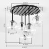Cluster-plafondlamp Koyoto met houten lamellenplaat en 5 rook- en heldere glazen bollen