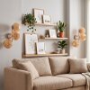 3-lichts wandlamp Basto in zandkleur, 2-delige set met ronde gevlochten bamboekappen