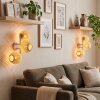 3-lichts wandlamp Basto in zandkleur, 2-delige set met ronde gevlochten bamboekappen