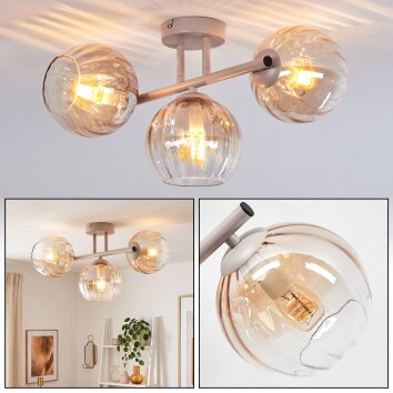 Moderne cluster-plafondlamp Koyoto met drie amberkleurige en heldere bollen, E14