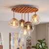 Boho cluster-plafondlamp Gastor met houten lamellenplaat en 5 heldere glazen bollen