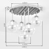 Boho cluster-plafondlamp Gastor met houten lamellenplaat en 5 heldere glazen bollen