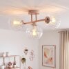 Moderne plafondlamp Koyoto met drie heldere geribbelde glazen bollen, zandkleurige arm