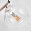 Moderne plafondlamp Koyoto met drie heldere geribbelde glazen bollen, zandkleurige arm