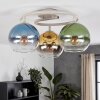 Retro cluster-plafondlamp Koyoto met drie glazen bollen in blauw, groen, goud en helder