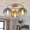 Retro cluster-plafondlamp Koyoto met drie glazen bollen in blauw, groen, goud en helder