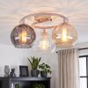 Cluster-plafondlamp Koyoto met drie glazen kappen in amber, rook en helder