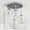 Boho-plafondlamp Ripoll met houten lamellenplaat en 4 heldere glazen bollen