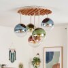 Cluster-plafondlamp Gastor met 5 ronde glazen bollen in blauw, groen, koperkleurig en helder