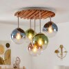 Cluster-plafondlamp Gastor met 5 ronde glazen bollen in blauw, groen, koperkleurig en helder