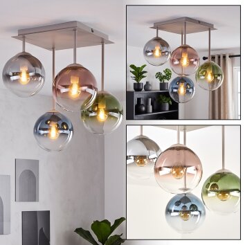 Moderne Cluster-plafondlamp Gastor in zandkleur met 4 blauwe glazen bollen, E14