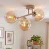 Plafondlamp met glazen bollen Gastor met 3 amberkleurige schermen aan een zandkleurige arm
