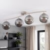 Moderne plafondlamp Gastor met 4 rookkleurige glazen bollen en zandkleurig armatuur