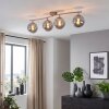 Moderne plafondlamp Gastor met 4 rookkleurige glazen bollen en zandkleurig armatuur