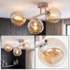 Moderne plafondlamp Koyoto met drie ronde amberkleurige glazen kappen in lijn