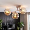 Moderne plafondlamp Koyoto met drie ronde amberkleurige glazen kappen in lijn