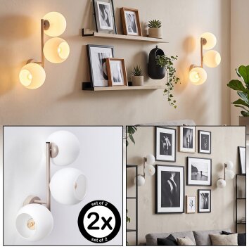 Globe-wandlamp Koyoto, set van 2 met 3 witte glazen kappen, zichtbare E14-fittingen