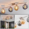 Moderne plafondlamp Gastor met gebogen armatuur en 4 glazen bollen in rook en amber