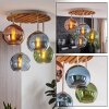 Cluster-plafondlamp Koyoto met 4 blauwe, groene en koperkleurige glazen bollen ø 15 cm