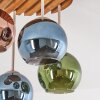 Cluster-plafondlamp Koyoto met 4 blauwe, groene en koperkleurige glazen bollen ø 15 cm