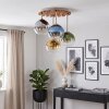 Cluster-plafondlamp Koyoto met 4 glazen bollen in blauw, groen, rook, goud en helder