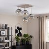 Moderne zandkleurige cluster-plafondlamp Koyoto met 4 ronde glazen bollen