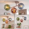 Moderne Cluster-plafondlamp Koyoto met drie groene, blauwe en koperkleurige schermen