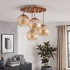 Boho plafondlamp Koyoto met lamellenplaat in natuurlijke kleuren en 4 amber glazen bollen