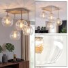 Retro cluster-plafondlamp Koyoto met 4 heldere geribbelde glazen bollen