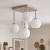 Moderne cluster-plafondlamp Ripoll met 5 witte glazen bollen, zandkleurig metaal