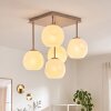 Moderne cluster-plafondlamp Ripoll met 5 witte glazen bollen, zandkleurig metaal