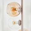 Retro vloerlamp Koyoto met zes glazen bollen in helder en amber, met voetschakelaar